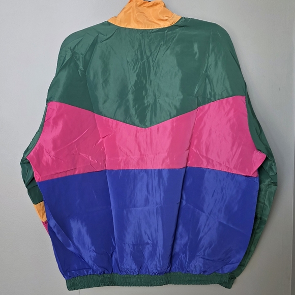 Retro 90s Small Colorblock Chevron Windbreaker Jacket – Neon Multi-Color - Picture 8 of 12